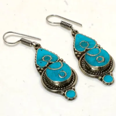 Tibetan Turquoise Handmade Bohemian Drop/Dangle Nepalese Earrings 2.50  NE 5008 • $7.40