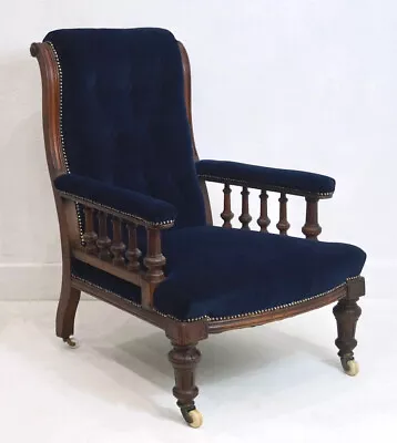 An Antique English Victorian Upholstered Library Chair - Circa 1870 • £1195