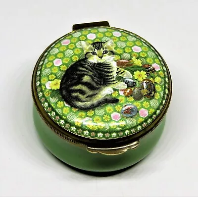 $124.99 • Buy Crummles English Enamel Box - Kitten & Flowers & Easter Eggs - Lesley Anne Ivory