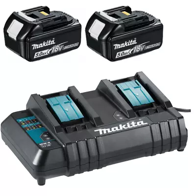 Makita BL1850 18v 5.0ah Battery Twin Pack + DC18SH Twin Port Charger 240v • £209.95