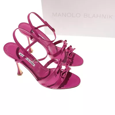 Manolo Blahnik NWB Heels Size 38.5 8.5 US Solid Dark Pink Ircana With Bows • $599.99