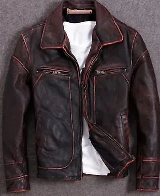 Men’s  New Cafe Racer Brown Vintage  Real Leather Motorcycle Biker Jacket/Winter • $47.99