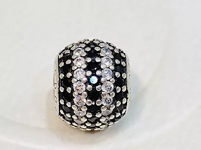 $39 • Buy Authentic Pandora Black CZ Striped Pave Ball Charm 791172 Retired