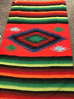 Franks Textiles Vintage Mexican Saltillo Serape Diamond Blanket 80”X47  EUC • $49.99
