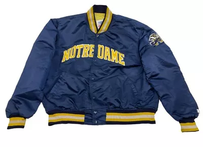 Notre Dame Starter Satin 1980's Vintage Bomber Jacket Irish Blue Men's XL • $42.49