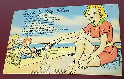 TICHNOR Bros Blond Pin Up Beaches Kids Sand In My Shoes POST CARD 1950's • £16.86