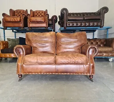 £899 • Buy 216.Timothy Oulton Balmoral Halo Chesterfield 2 Seater Brown Leather Sofa 🇬🇧