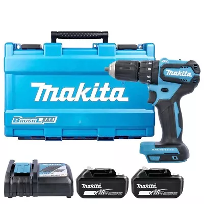 Makita DHP483ZJ 18V LXT Brushless Combi Drill + 2x 3Ah Batteries Charger & Case • £190.99