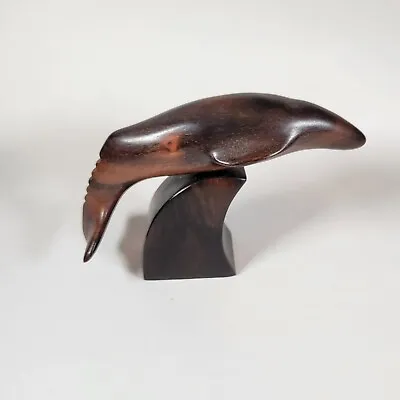 Vintage Solid Ironwood Whale /Dolphin / Porpoise On A Wooden Wave Sculpture MCM • $19.99