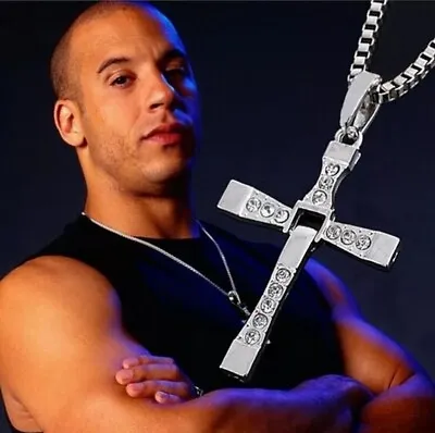 Fast Furious Vin Diesel Dom Toretto Cross Pendant Necklace Jewellery Gift Silver • $3.50