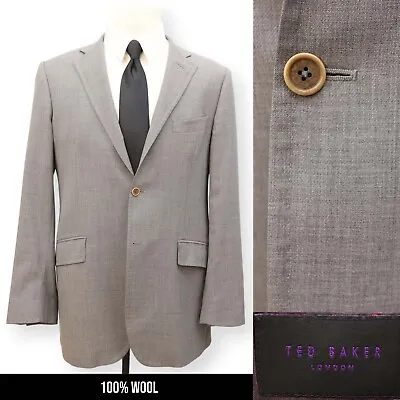 TED BAKER Mens Solid Gray 100% WOOL ITALY Sport Coat Suit Jacket Blazer 44 L • $54.99