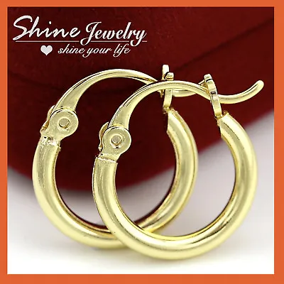 18k Gold Gf Solid Mens Ladies Kids Plain Round Ring Hoop Small Sleeper Earrings • £5.55