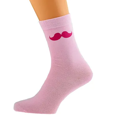 Pink Socks With Hot Pink Moustache Size 5-12 X6N008 • $6.30