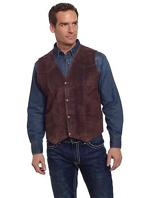 Cripple Creek Mens Chocolate Boar Suede Leather Western Snap Front Vest • $76.99