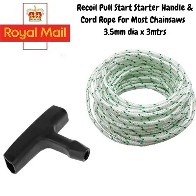 Recoil Pull Start Starter Handle & Cord Rope Fits Many Chainsaw Models 3.5 X 3mt • £4.99