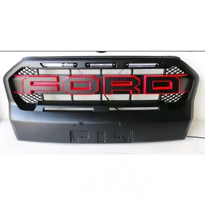 Front Grille Black W/ White LED Logo Red Rim For Ford Ranger PX T6 UTE 2016-2018 • $343.78