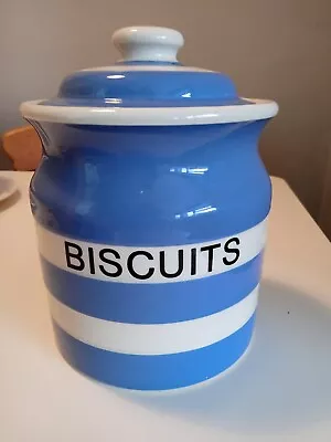 T G Green Cornishware Blue White Biscuits Barrel • £45