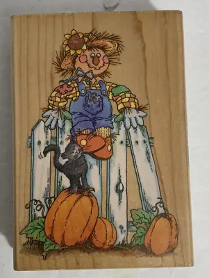 Stampendous P022 Sammy Scarecrow Halloween Fall Black Cat Pumpkins Rubber Stamp • $12.53