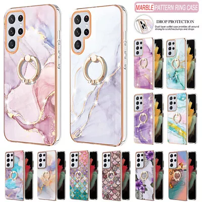 For Samsung S23 S22 S21 20 FE Ultra Plus Note20 Case Marble Shockproof Ring Cove • $10.99