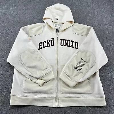 VINTAGE Ecko Unltd Sweater Mens 2XL Cream Full Zip Hoodie Sweatshirt Acrylic Y2K • $24.95
