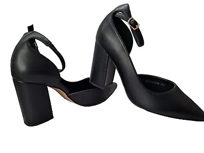 Womans Shoes London Rebel Black Court Elegant Straps Size 6 Wide Fit New • £25.50