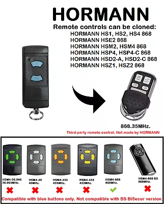 For HORMANN/GARADOR HSE2 868 Remote Control Duplicator 868.35MHz. • £7.99
