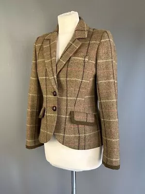 Boden Jacket Tweed Tartan Brown Check Wool Riding Blazer UK 10 • £39