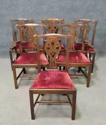 Set Of 6 HENKEL HARRIS Mahogany Dining Room Chairs Model 101 Red Velvet Fabric • $1499