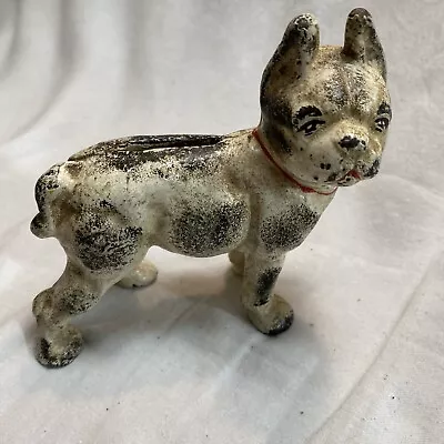 Antique Cast Iron Right Facing WHITE Boston Terrier Dog  Coin Bank • $64.99