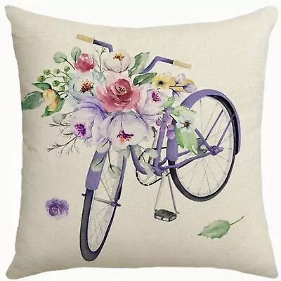 New Vintage Purple Bicycle Floral Linen Farmhouse Pillow Cover 17.7  X 17.7  • $8.80