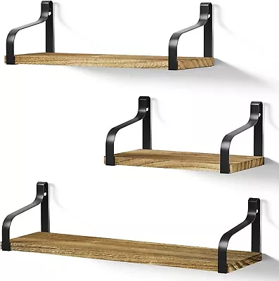 Floating Shelves Wall Mounted Set Of 3 Rustic Wood Wall Storage Shelves For Bed • $20.99