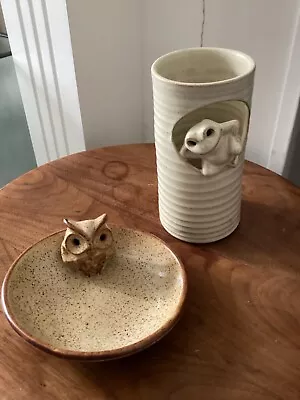 £20 • Buy Vintage Grayshott Pottery Vase Pot With FROG - Trinket Dish OWL
