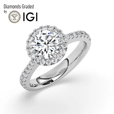 Round Solitaire 14K White Gold Engagement Ring2 Ct Lab-grown IGI Certified • $1898