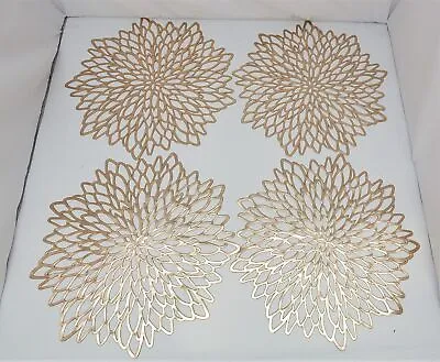 Lot Of 4 Vinyl Metallic Modern Gold Leaf Placemats Washable Accent Centerpiece • $12.95