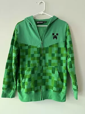 Minecraft Jinx Creeper Hoodie Full Zip Face Mask Boys Size XL Green Blocks • $18