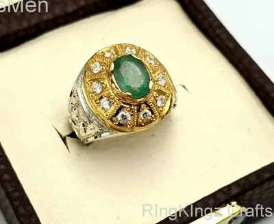 Natural Emerald Men Ring Size 9 Solid 925k Sterling Silver Genuine Real Gemstone • $250