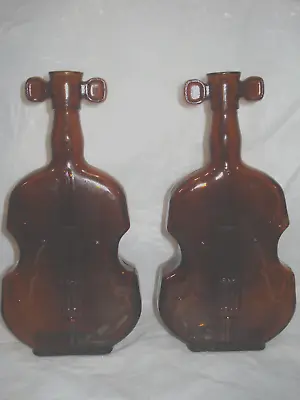 Lot Of 2 Vintage Brown Glass Violin BottleCello Bottle Brown Amber Music #7 • $27.99