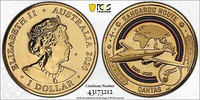 2020 Qantas Centenary Kangaroo Route $1 Coloured Coin PCGS MS66 #3212 • $75