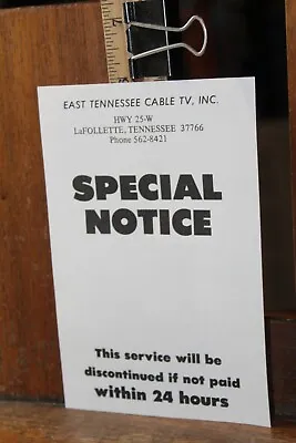 Vintage LaFollette East Tennessee Cable TV Discontinued Service Tag • $5