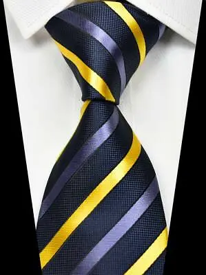 New Classic Stripe Dark Blue Yellow 100% Silk Men's Necktie Neck Tie 3.15''(8CM) • $9.99