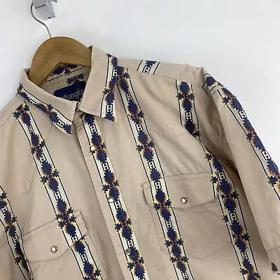 Vintage Wrangler Western Shirt Mens Large Short Sleeve Aztec Cowboy Retro Snap • £35