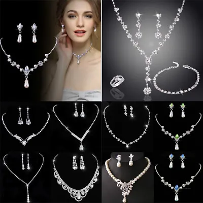 $2.27 • Buy Fashion Wedding Bridal Crystal Rhinestone Women Necklace Earrings Set Jewelry
