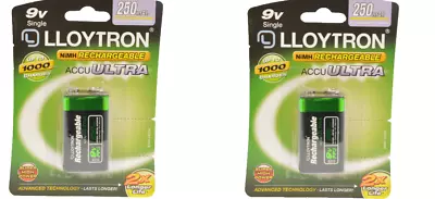 Lloytron 9V PP3 Rechargeable Battery 250 MAh NiMH 6LR6 B018 X2 • £8.99