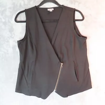 J JILL Vest Women XS Extra Small Black Sleeveless Zip V-Neck Pockets Stretch • $12.88