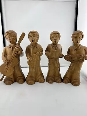 Vintage 8”WOOD CARVED  4 MUSICIAN BOYS STATUE FIGURES • $40