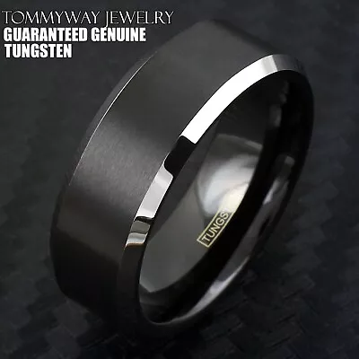 6/8mm Tungsten Carbide Men's & Women Black Brushed Silver Edge Wedding Band Ring • $13.99