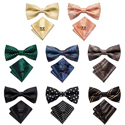 Mens Silk Bow Tie Set Self-tied Paisley Paids Black Red Blue Gold Party Wedding • $10.99