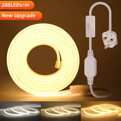 220V COB LED Strip Neon Flex Rope Light IP67 Waterproof Flexible Tape UK Plug • £46.79