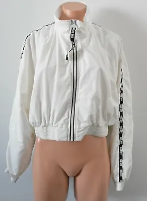 $24 • Buy Bershka Jacket Womens Size Medium White Crop Zip Front Long Sleeve  
