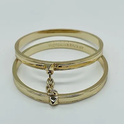 Victoria Secret Bangle Bracelet Gold Tone Set Of 2 Chained Jewelry 7 1/2  Signed • $5.98